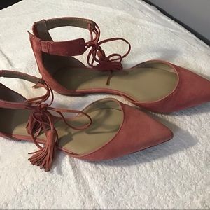 Ann Taylor pink ankle flats w/tassel, size 7